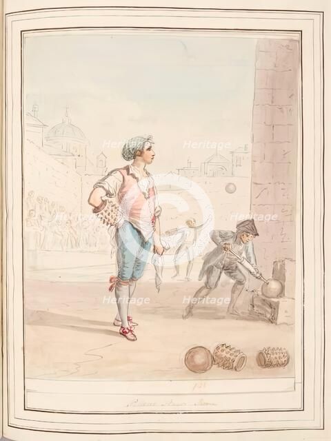 Pallone Player, Rome, leaf from 'A Collection of Dresses by David Allan Mostly from Nature', 1776. Creator: David Allan.
