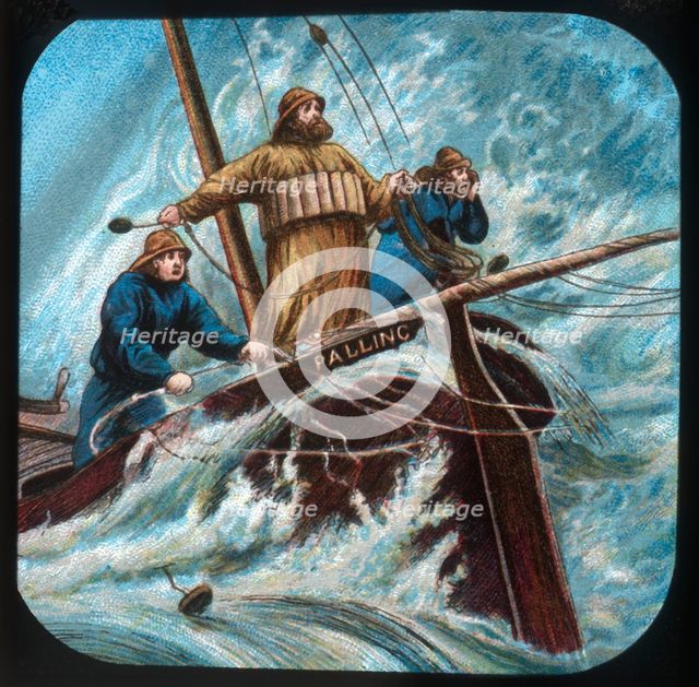 'Palling Boat: Throwing the life-line', c1900. Creator: Unknown.