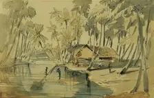 Palm grove in Ceylon (Sri Lanka), 1858. Creator: Joseph Selleny