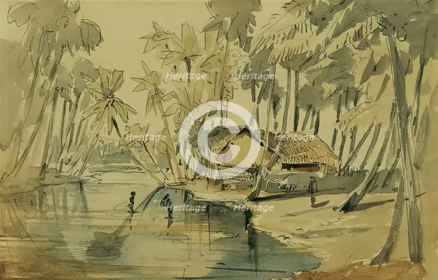 Palm grove in Ceylon (Sri Lanka), 1858. Creator: Joseph Selleny.