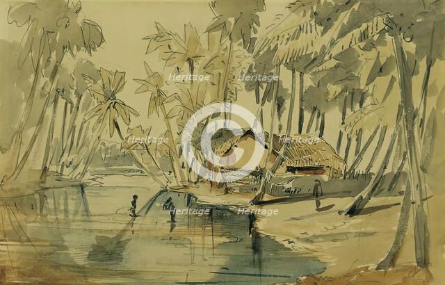 Palm grove in Ceylon (Sri Lanka), 1858. Creator: Joseph Selleny.