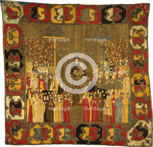 Palm Sunday Procession in Moscow on April 8, 1498. Zoe Palaiologina with daughters (left under), Ivan III, Elena of Wallachia, D, 1498. Artist: Ancient Russian Art  
