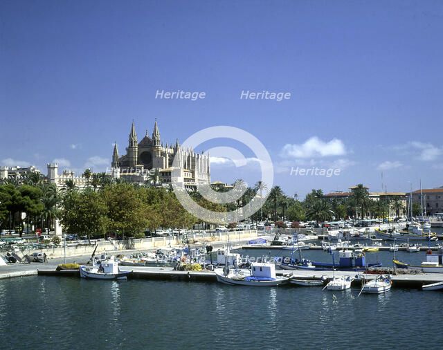 Palma Cathedral & Harbour, Majorca, Spain.