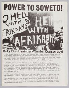 Pamphlet about the Patrice Lumumba Coalition, 1976. Creator: Unknown