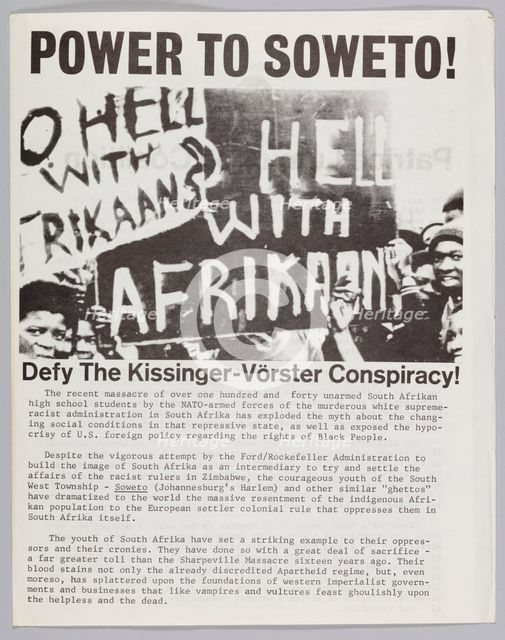 Pamphlet about the Patrice Lumumba Coalition, 1976. Creator: Unknown.
