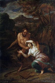 Pan and the Nymph Syrinx 17th century. Artist: Sébastien Bourdon