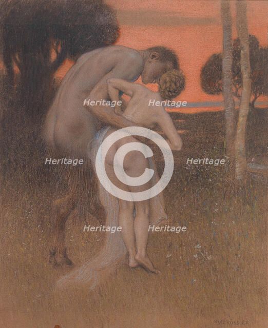 Pan and Nymph Syrinx. Creator: Rössler, Rudolf (1864-1934).