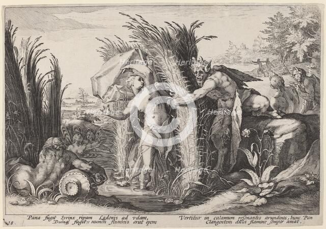 Pan and Syrinx, 1589. Creator: Goltzius, Workshop of Hendrick, after Hendrick Gol.
