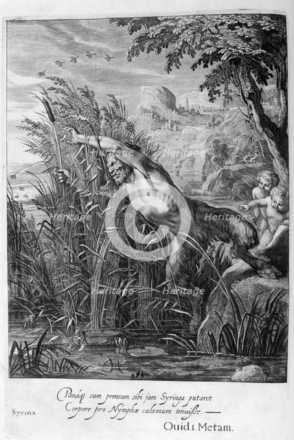 Pan pursues Syrinx who is transformed into a reed, 1665. Creator: Unknown.
