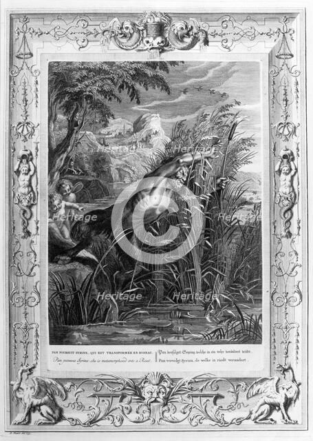 Pan pursues Syrinx who is transformed into a reed, 1733. Artist: Bernard Picart