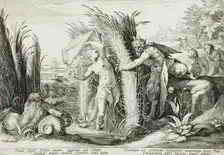 Pan Pursuing Syrinx, Who Is Changed into a Reed, published 1589. Creator: Hendrik Goltzius