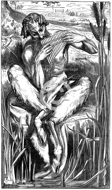 Pan playing his pipes, Wood engraving, London, 1862. Artist: Frederic Leighton