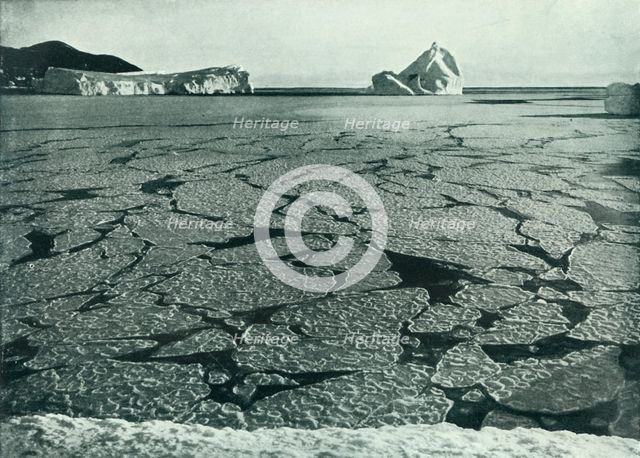 'Pancake Ice Forming Into Floes Off Cape Evans', c1910–1913, (1913).  Artist: Herbert Ponting.