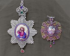 Panagias [enkolpia]; in the vestry of the Ipatievsky Monastery, Kostroma, 1911. Creator: Sergey Mikhaylovich Prokudin-Gorsky