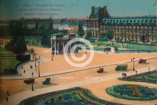 Panaromic view of the Tuileries and the Arc de Triomphe du Carrousel, Paris, c1920. Artist: Unknown.