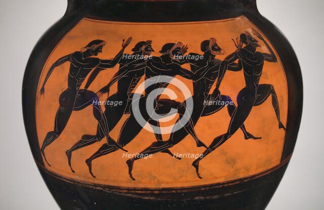 Panathenaic prize amphora with marathon runners at the Olympic games, ca 550-530 BC. Creator: Euphiletos, Attic vase painter (6th century BC).