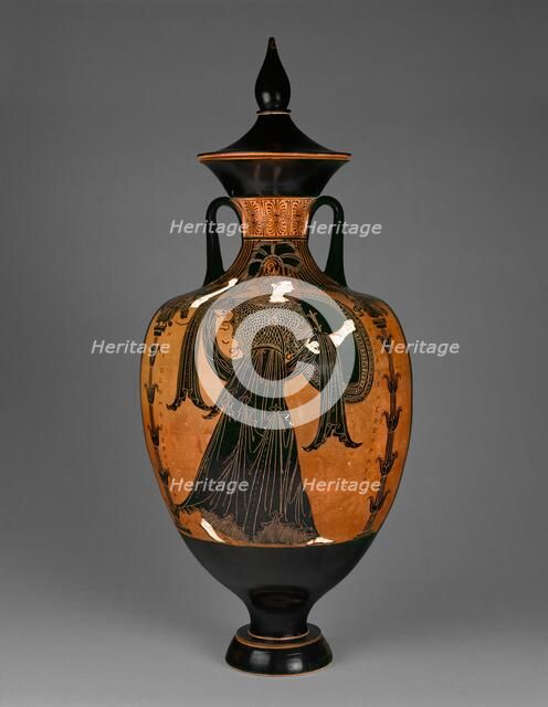 Panathenaic Prize Amphora with Lid, 363-362 BC. Creators: Painter of the Wedding Procession, Nikodemos.