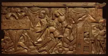 Panel depicting a scene from the Pardoner's Tale, medieval. Creator: Unknown