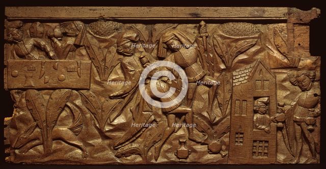 Panel depicting a scene from the Pardoner's Tale, medieval. Creator: Unknown.