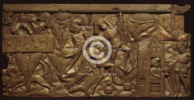 Panel depicting a scene from the Pardoner's Tale, medieval. Artist: Unknown