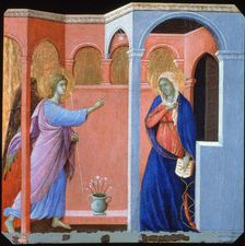 Panel from the Maestà Altarpiece: The Annunciation 1311. Artist: Duccio di Buoninsegna