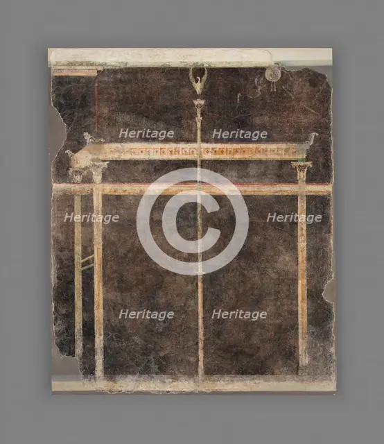 Panel from a Black Ground Frescoed Room with Architectural Decoration, A.D. 1-50. Creator: Unknown.