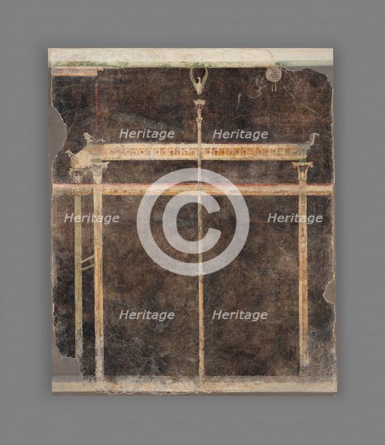 Panel from a Black Ground Frescoed Room with Architectural Decoration, A.D. 1-50. Creator: Unknown.