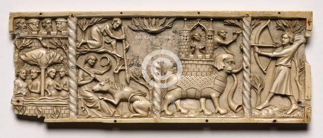 Panel from a Casket with Scenes from Courtly Romances, 1330-1350 or later. Creator: Unknown.