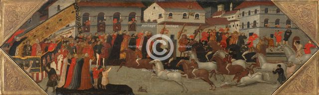 Panel from a Cassone: The Race of the Palio in the Streets of Florence, 1418. Creator: Giovanni Francesco Toscani (Italian, c. 1380-1430).