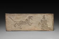 Panel from Model Cooking Stove: Lancer Jousting with a Tiger, 1st Century BC. Creator: Unknown