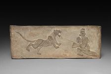 Panel from Model Cooking Stove: Lancer Jousting with a Tiger, 1st Century BC. Creator: Unknown