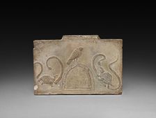 Panel from Model Cooking Stove: Raven Flanked by Snake-Entwined Tortoises, 1st Century BC. Creator: Unknown