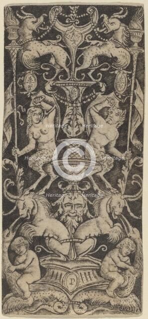 Panel of Ornament with Two Naked Children on Monstrous Beasts, c. 1505/1520. Creator: Peregrino da Cesena.