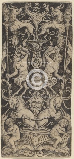 Panel of Ornament with Two Naked Children on Monstrous Beasts, c. 1505/1520. Creator: Peregrino da Cesena.