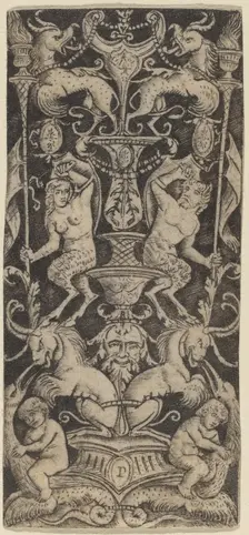 Panel of Ornament with Two Naked Children on Monstrous Beasts, c. 1505/1520. Creator: Peregrino da Cesena