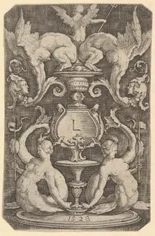 Panel of Ornament with Two Sirens, 1528. Creator: Lucas van Leyden