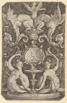 Panel of Ornament with Two Sirens, 1528. Creator: Lucas van Leyden