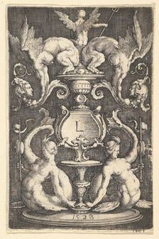 Panel of Ornament with Two Sirens, 1528. Creator: Lucas van Leyden