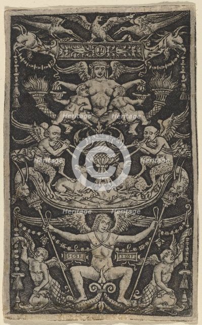 Panel of Ornament with a Satyress Feeding Two Children, c. 1505/1520. Creator: Peregrino da Cesena.