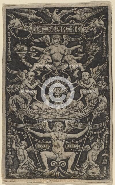 Panel of Ornament with a Satyress Feeding Two Children, c. 1505/1520. Creator: Peregrino da Cesena.