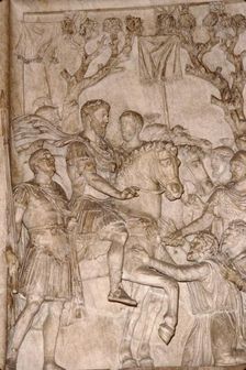 Panel of Marcus Aurelius, receiving homage from chiefs of the Marcomanni, c2nd century