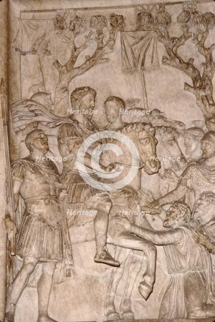 Panel of Marcus Aurelius,  receiving homage from chiefs of the Marcomanni, c2nd century. Artist: Unknown.