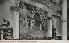 Panel of the room of the Café Maison Dorée in Barcelona, ??photography of 1915, postcard