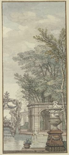 Panel, park view with waterworks and artificial rock, c1690s. Creator: Isaac de Moucheron