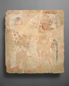 Panel with the god Shiva/Oesho and worshiper, ca. 3rd century A.D.. Creator: Unknown