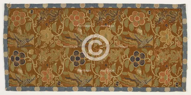 Panel with dragons, pearls, phoenixes, and floral patterns, Ming dynasty, 1573-1620. Creator: Unknown.