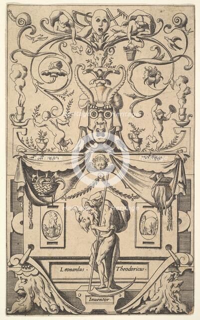 Panel with figure of Saturn, plate 1, ca. 1550-65. Creator: Rene Boyvin.