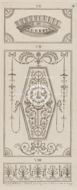 Panels of Ornament, nos. VII-VIIII ("Designs for Various Ornaments," pl. 4), May 1, 1777. Creator: Michelangelo Pergolesi.