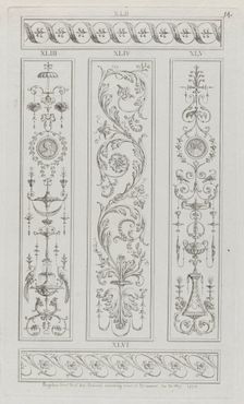 Panels of Ornament, nos. XLII-XLVI ("Designs for Various Ornaments," pl. 14), May 30, 1778. Creator: Michelangelo Pergolesi