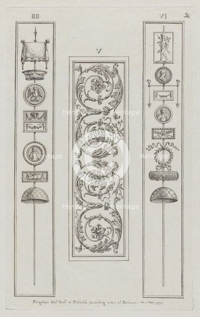 Panels of Ornament, nos. IIII-VI ("Designs for Various Ornaments," pl. 2), May 1, 1777. Creator: Michelangelo Pergolesi.
